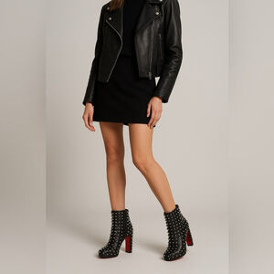 Christian Louboutin Black Studded Leather Ankle Boots with Red Soles